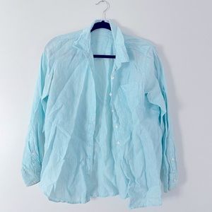 L.L. Bean Blue & White Striped Button Down Shirt 100% Linen